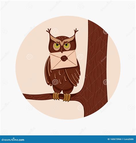 Hand Drawn Illustration Of An Owl With A Letter In Its Beak Cartoon Style With Uneven Strokes