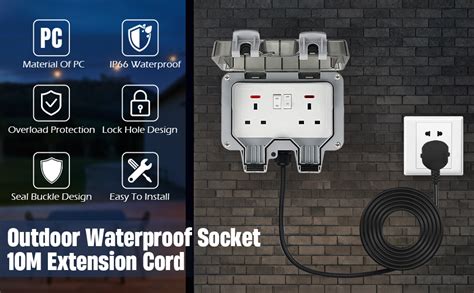 Humpun 10m Outdoor Socket Waterproof Ip66 Rated Sockets For Outdoors Double Socket With 10m