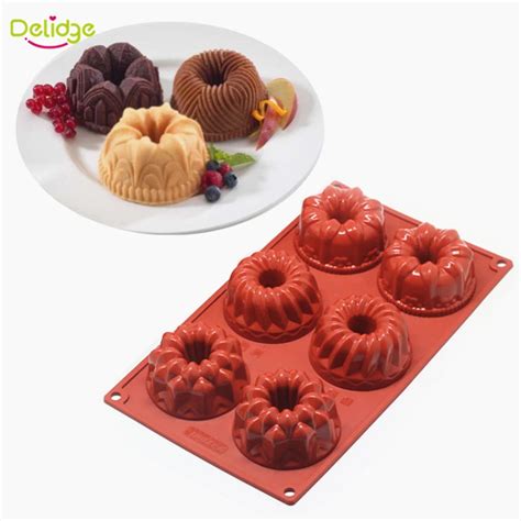 Delidge 1 pc 6 Trous Mini Mousseline de Soie Gâteau Moule Silicone