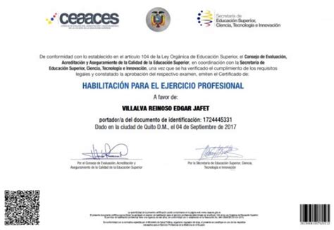 CEAACES Imprimir Certificado de Habilitación para Ejercicio Profesional