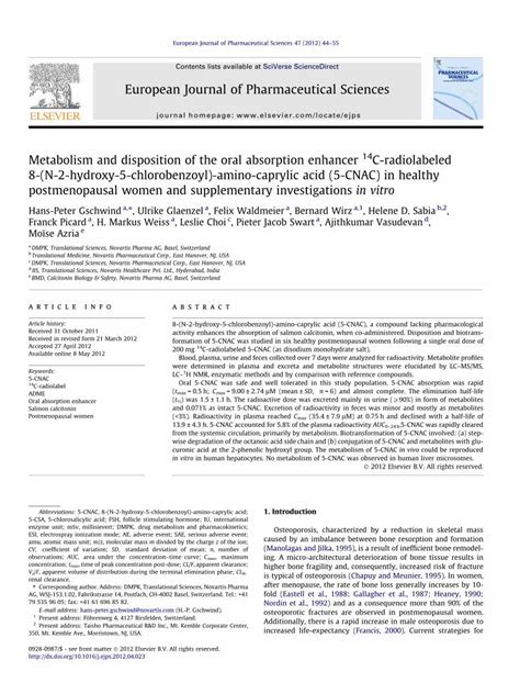 PDF Metabolism And Disposition Of The Oral Absorption Enhancer 14C