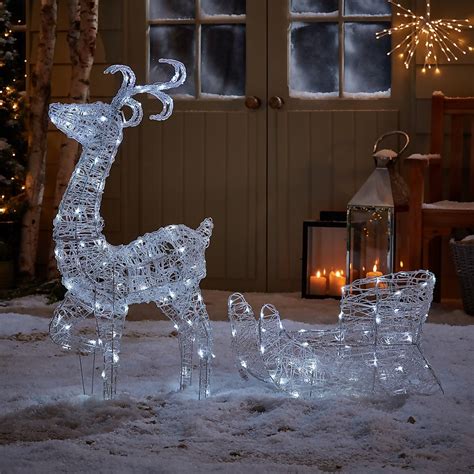 Acrylic 3D LED Reindeer Sleigh 3 In 1 Outdoor Christmas Light Warm