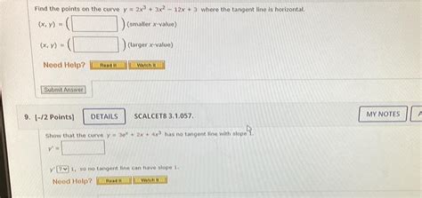 Solved Find The Points On The Curve Y2x33x2−12x3 Where