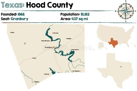 Map of Hood County in Texas Stock Vector - Illustration of states, hood ...