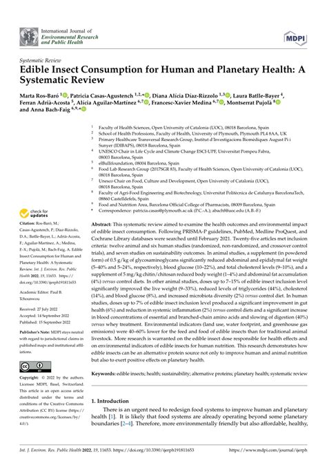 PDF Edible Insect Consumption For Human And Planetary Health A