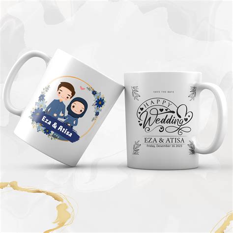 Jual WEDDING MUG CUSTOM HAPPY WEDDING SOUVENIR GELAS MURAH SELAMAT