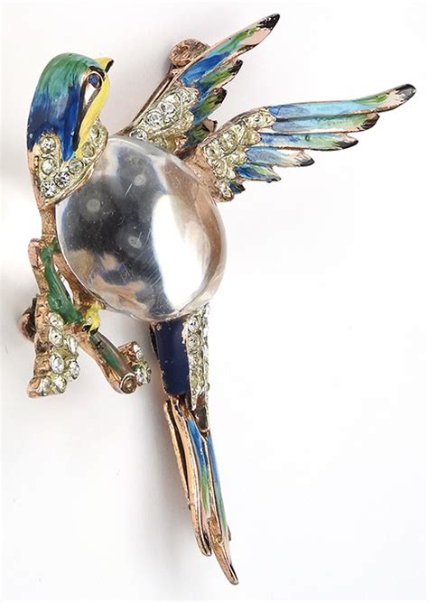 Corocraft Sterling Gold Pave And Enamel Jelly Belly Lovebird On A