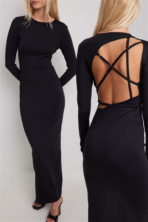 Open Back Strappy Maxi Dress Black Na