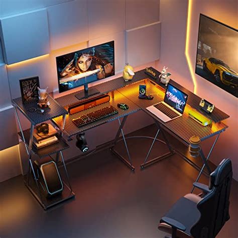 Seven Warrior L Shaped Gaming Desk With Led Lights And Power Outlets 50