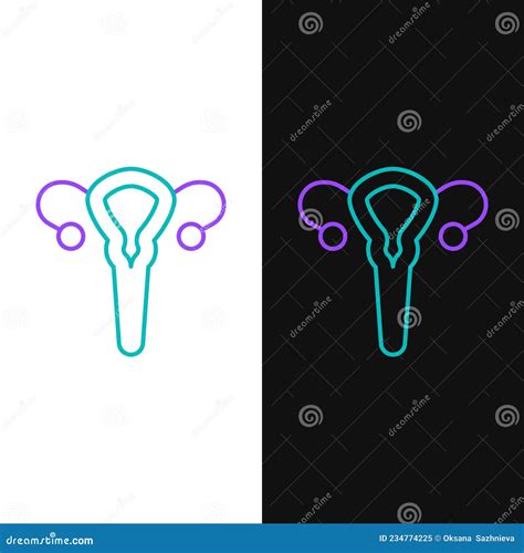 Line Female Reproductive System Icon Isolated On White And Black