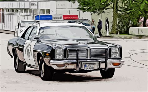 Download wallpapers 1977, Dodge Monaco, Police Car, 4k, vector art ...