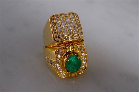 Mens Vintage Emerald Ring 20k Signet Gem Gardener