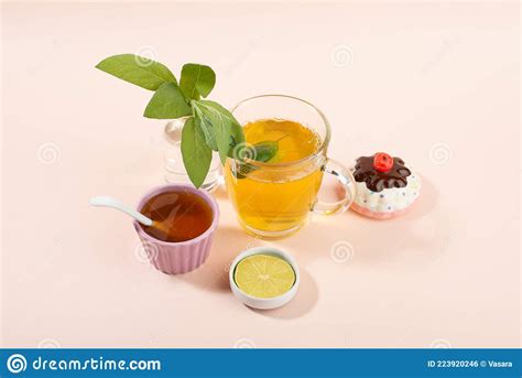 Cup Of Sage Herbal Tea Fresh Sage Leaves Honey And Lemon Stock Photo