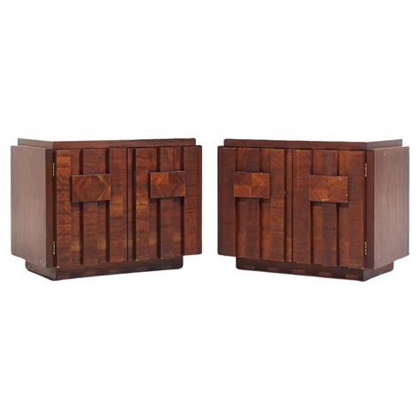 S Pair Of Brutalist Walnut Staccato Paul Evans Bedside End Tables