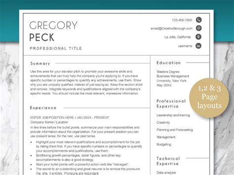 Professional Resume Template For Word Pages Google Docs Etsy