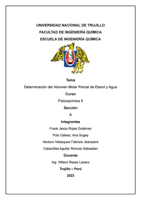 Informe Fisicoquimica Ii N Universidad Nacional De Trujillo Facultad