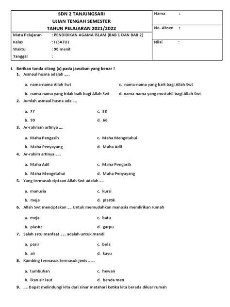 Soal Pts Pai Kelas 1 K 13 Pdf