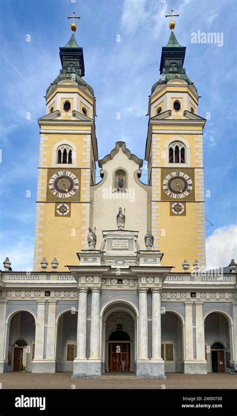 Main portal with twin towers of Bressanone Cathedral Brixen Cathedral Episcopal Church of the ...