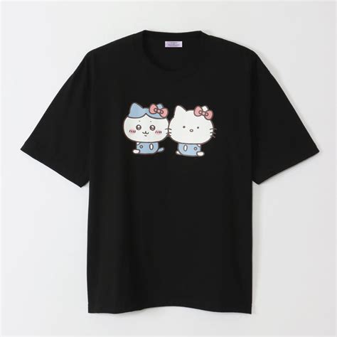 ちいかわ×サンリオキャラクターズ ビックtシャツ ハチワレ×ハローキティ ブラック ちいかわマーケット