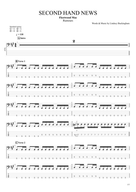 Second Hand News Tab By Fleetwood Mac Guitar Pro Full Score