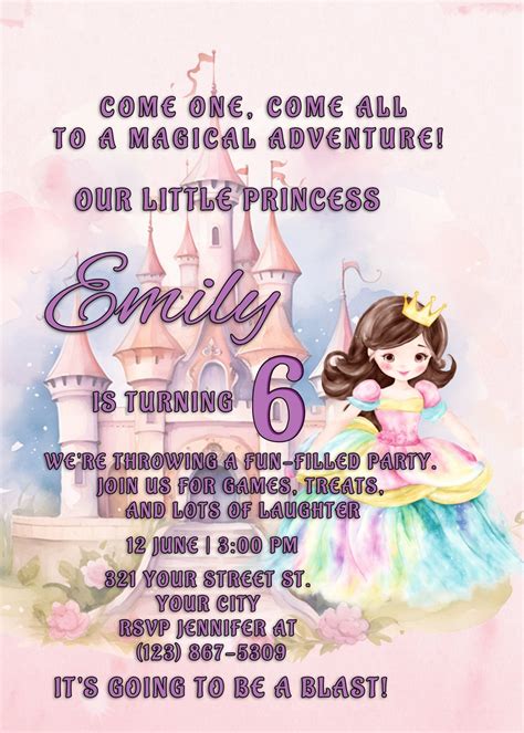 Printable Princess Birthday Card Template 5x7 Editable Photoshop ...