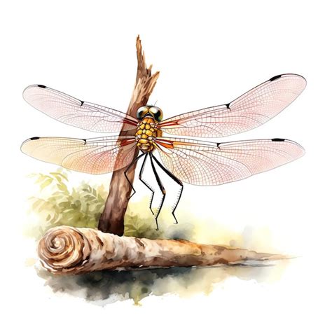 Premium Ai Image Beautiful Dragonfly Perched On A Twig Watercolor