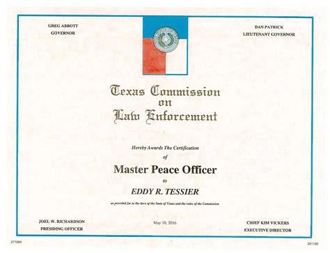 Eddy Tessier Master Police Officer Certificate000082 Houston