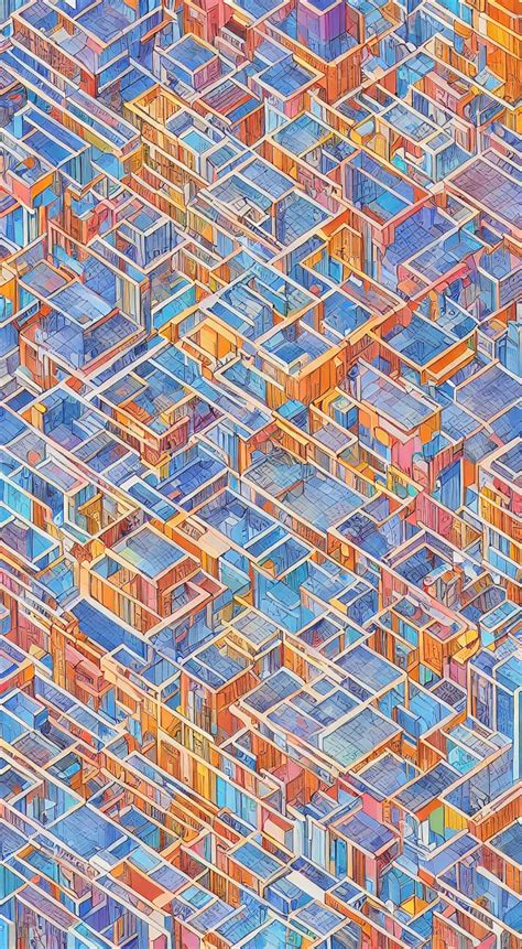 Isometric Drawing Of A Fictional Dense City In Style Stable Diffusion