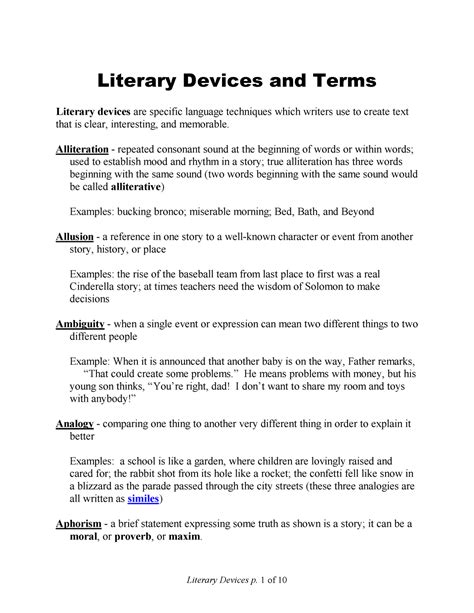 Literary Devices Syeins Literary Devices And Terms Literary Devices Are Specific Language