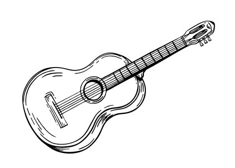 Guitar Musical Instrument Style Hand Drawn Vector Black And White