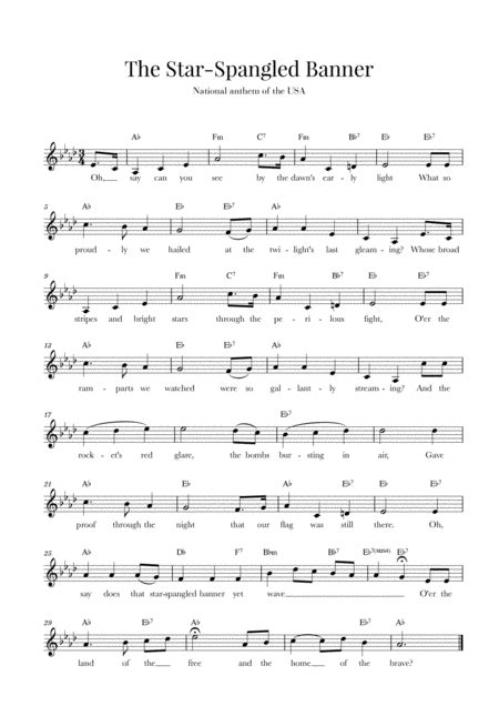 The Star Spangled Banner National Anthem Of The Usa With Lyrics A