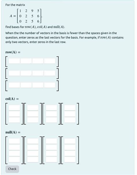 Solved For The Matrixa Find Bases For Chegg