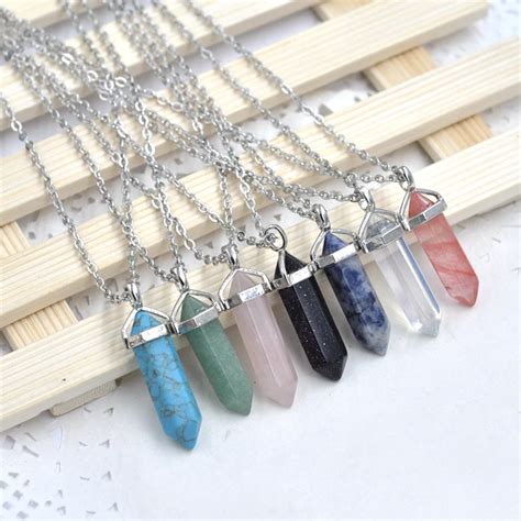 12pcs Bullet Crystal Quartz Pendant Necklace Natural Stone Real Howlite