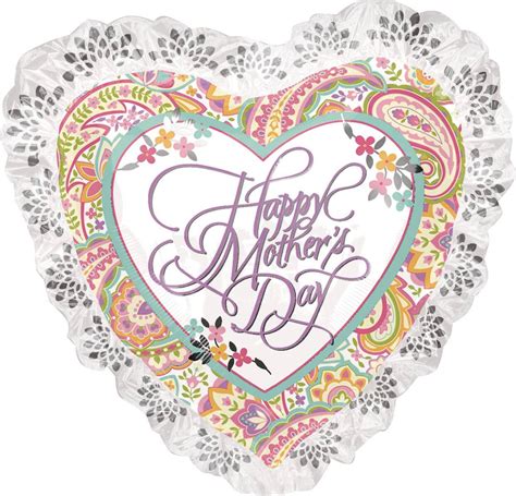 Giant Lace And Floral Mothers Day Heart Foil Balloon Helium Inflation