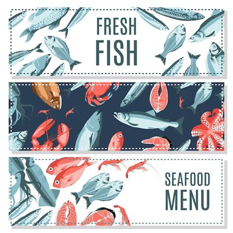 Premium Vector Fresh Fish Banner Templates Set Seafood Restaurant