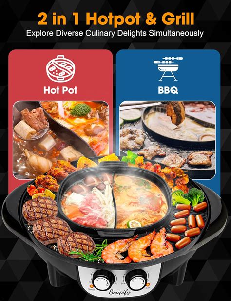 In Hot Pot With Grill Electric Korean BBQ Grill Independent Dual Temperature Control Non