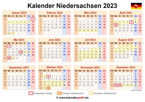 Kalender Niedersachsen Ferien Feiertage Excel Vorlagen