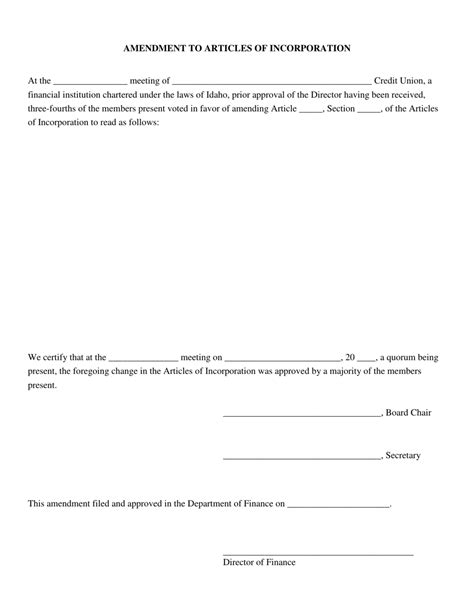 Idaho Amendment Certification Form Articles Of Incorporation