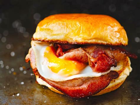 Rustic Bacon Egg Breakfast Sandwich Bun Stock Image - Image of disease ...