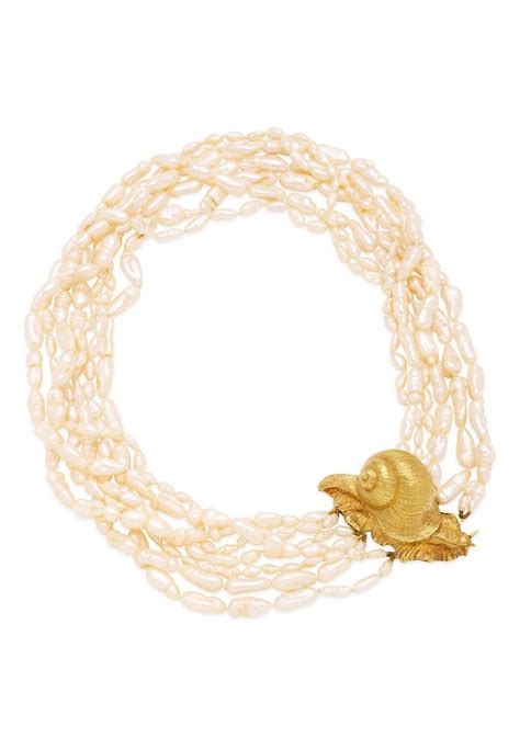 Gold And Pearl Torsade Necklace With Sea Snail Clasp Necklace Chain