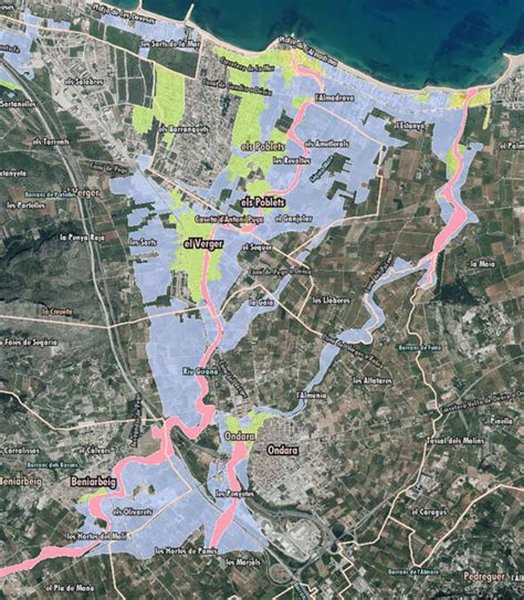 Mapa de riesgo de inundación en El Verger Els Poblets Ondara y