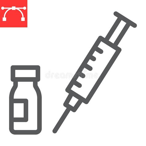 带有小瓶线图标covid19和注射疫苗矢量图图标矢量图图形可编辑的笔划轮廓标志的注射器 向量例证 插画 包括有 医疗 健康 212297930