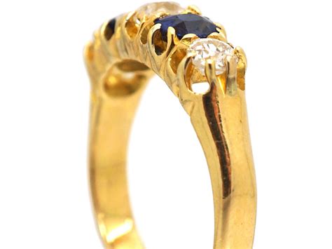 Edwardian 18ct Gold Sapphire And Diamond Five Stone Ring 899t The