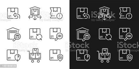 물류 픽셀 완벽한 흰색 선형 아이콘 어두운 테마 밝은 모드로 설정 개체 그룹에 대한 스톡 벡터 아트 및 기타 이미지 개체
