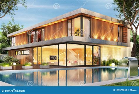 Luxury House With Swimming Pool Interior And Exterior Stock Photo