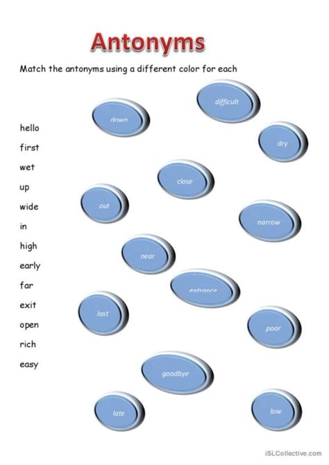 Antonyms English Esl Worksheets Pdf Doc