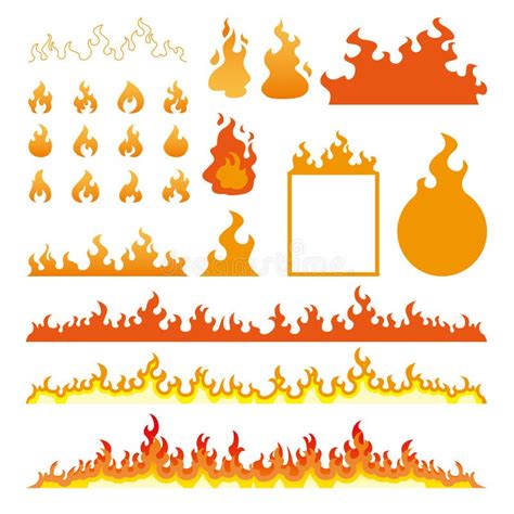 Sistema Del Vector De Las Llamas Del Fuego Aislado En Blanco