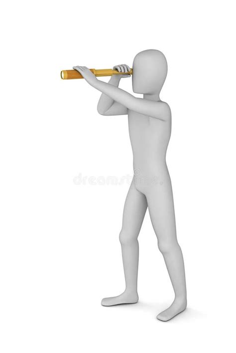 3d Man Looking Through In Spyglass Stock Illustration Illustration Of Render Instrument 19574652