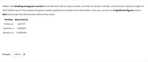 Solved What Is The Binding Energy Per Nucleon Of An Element Chegg