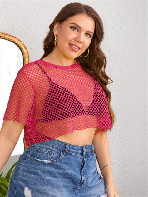 Shein Essnce Plus Fishnet Mesh Crop Top Without Bra Shein Usa